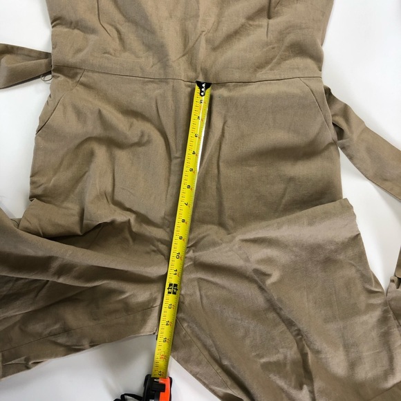 J. Crew Factory Khaki Tan Sleeveless Linen Blend V-neck Belted Jumpsuit - Picture 5 of 12